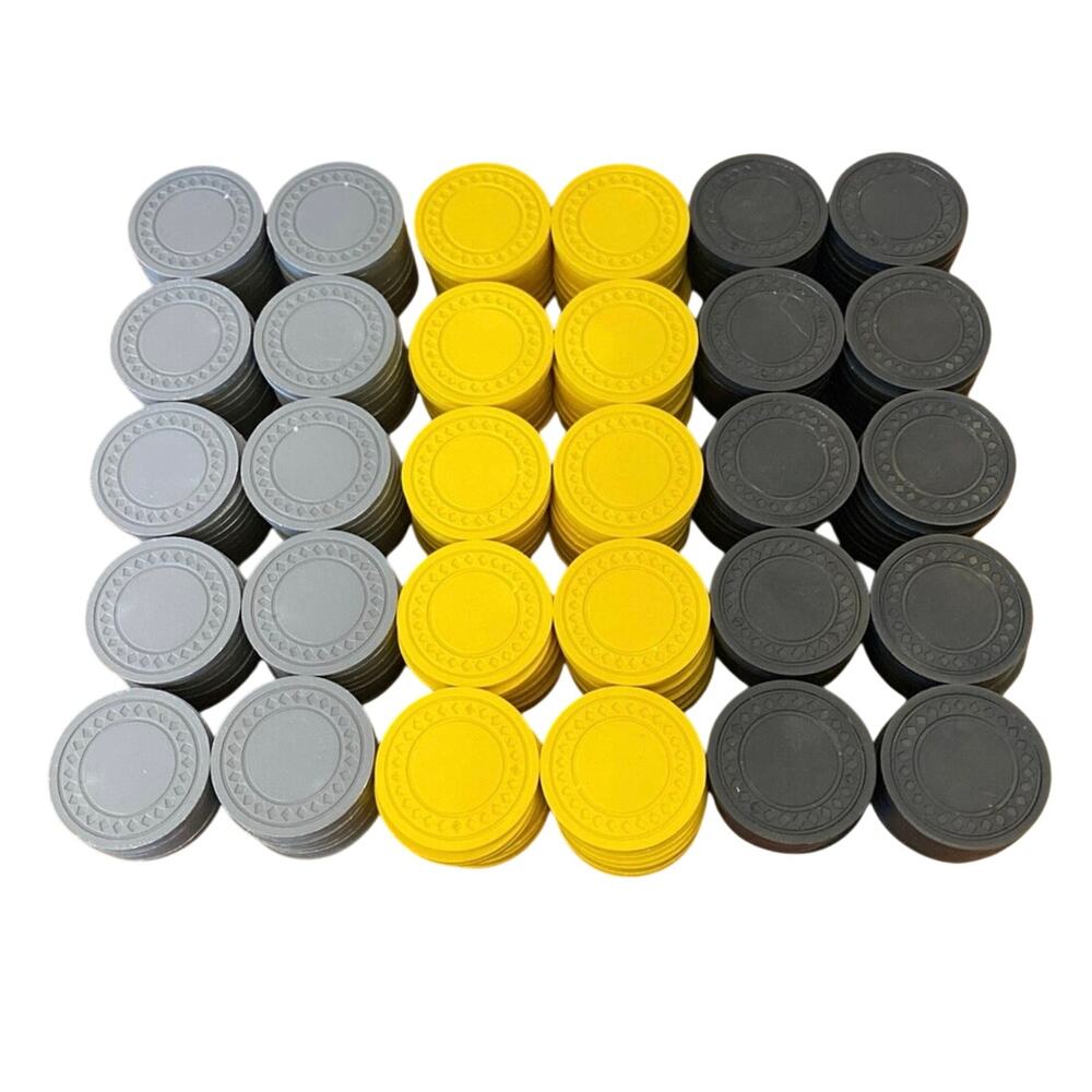 Vintage lot of 300 Embossed Diamond Pattern 8gr Poker Chips yellow gray black